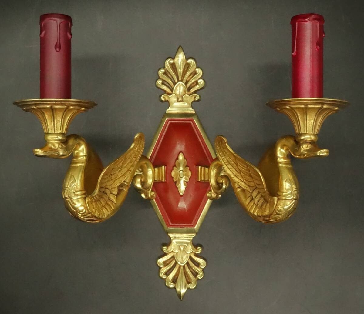 Pair of Empire style swan wall lights from Petitot - bronze & burgundy patina