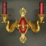 Pair of Empire style swan wall lights from Petitot - bronze & burgundy patina