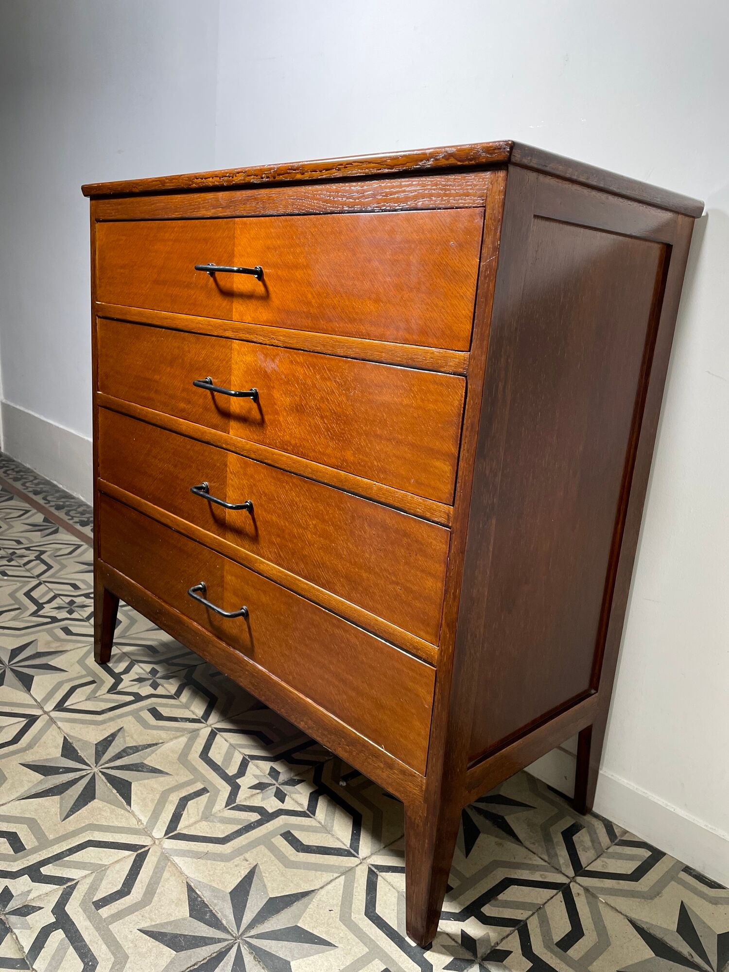Antique chest of drawers 4 drawers, compass feet, 1960s