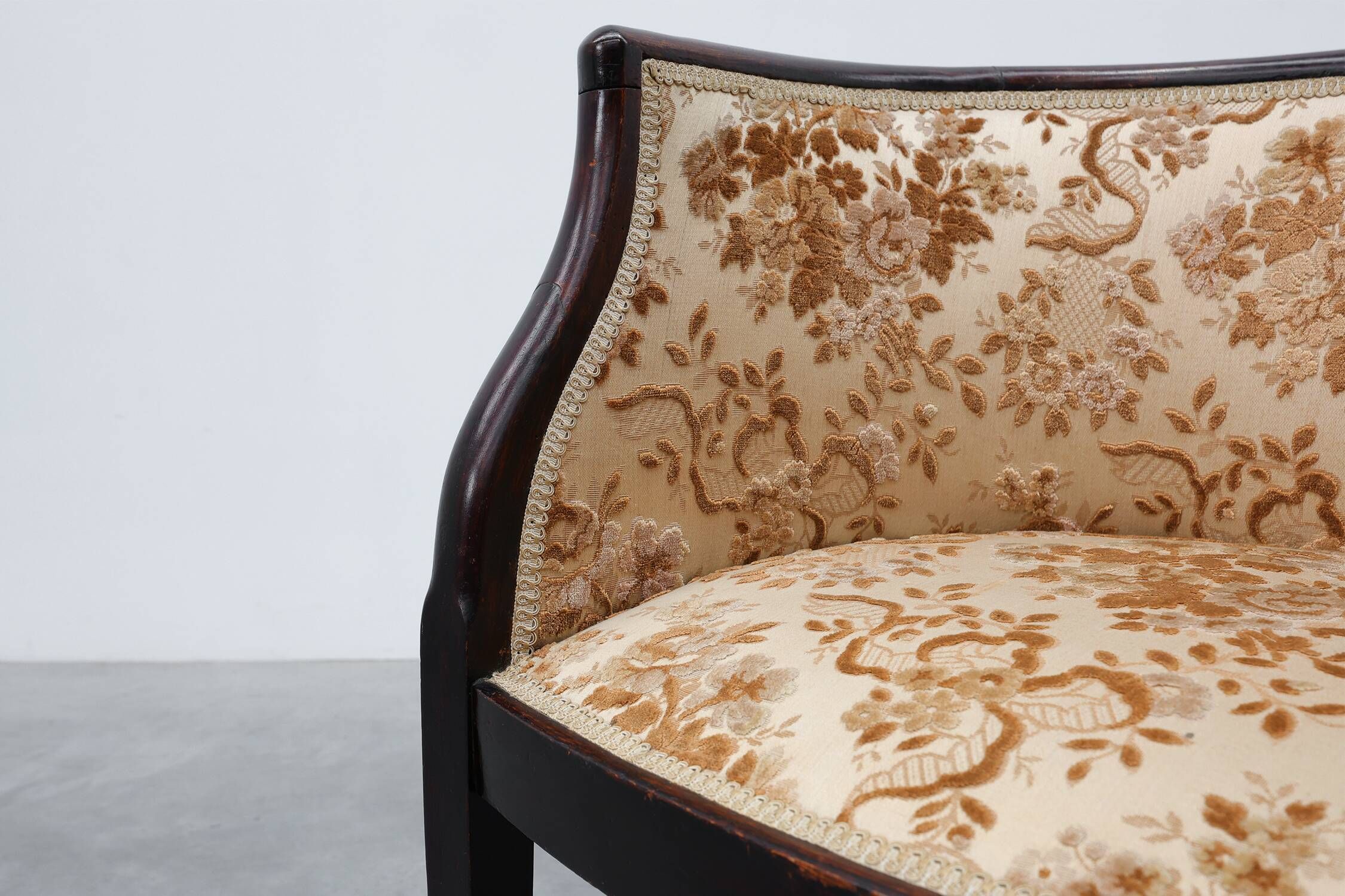Pair of Ebonised Tub Armchairs with Floral Upholstery, France, Circa 1900