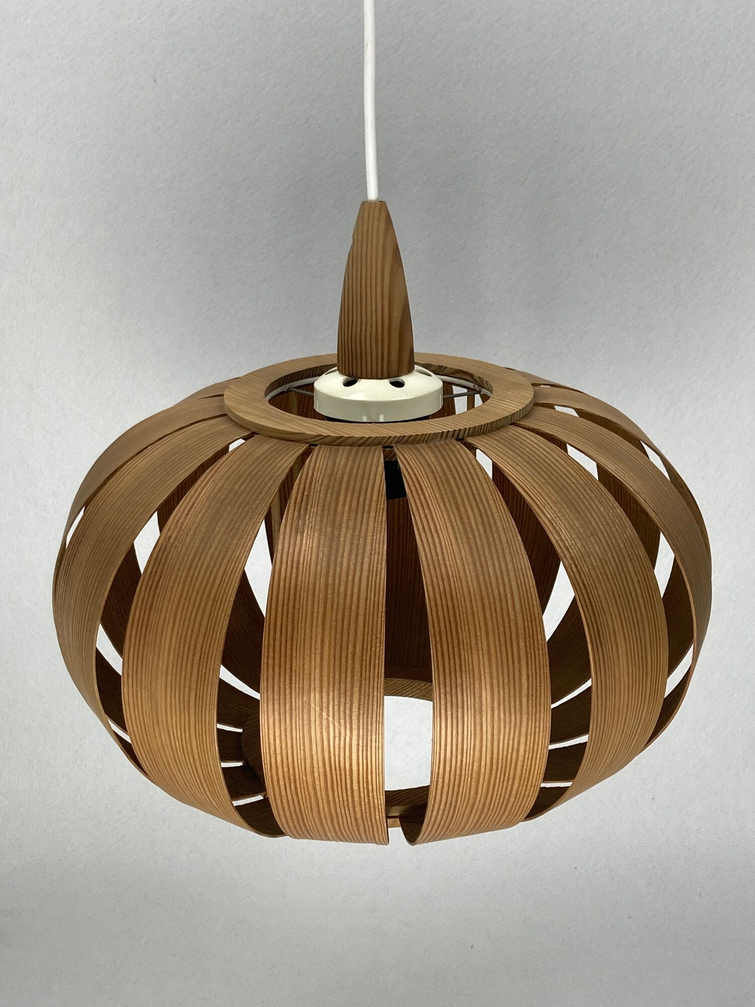 Scandinavian UFO Mushroom Pendants in Wood Veneer, 1970s