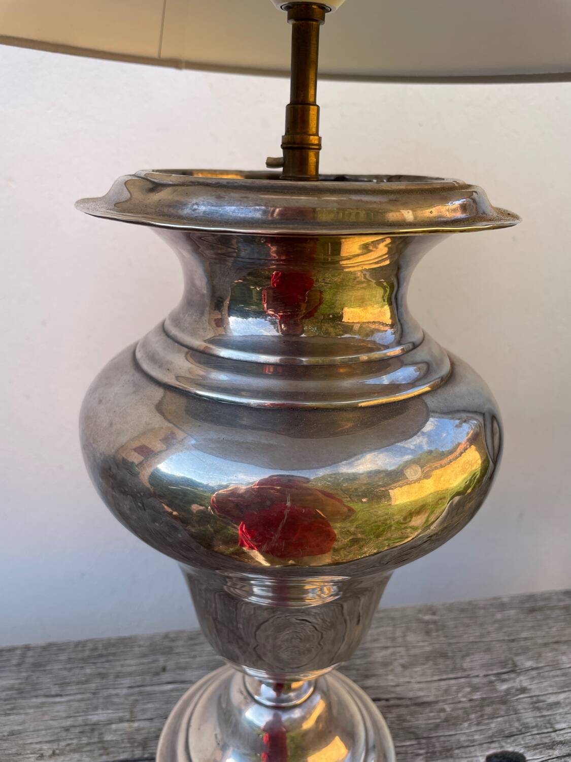 Large silver metal lamp with classic baluster o