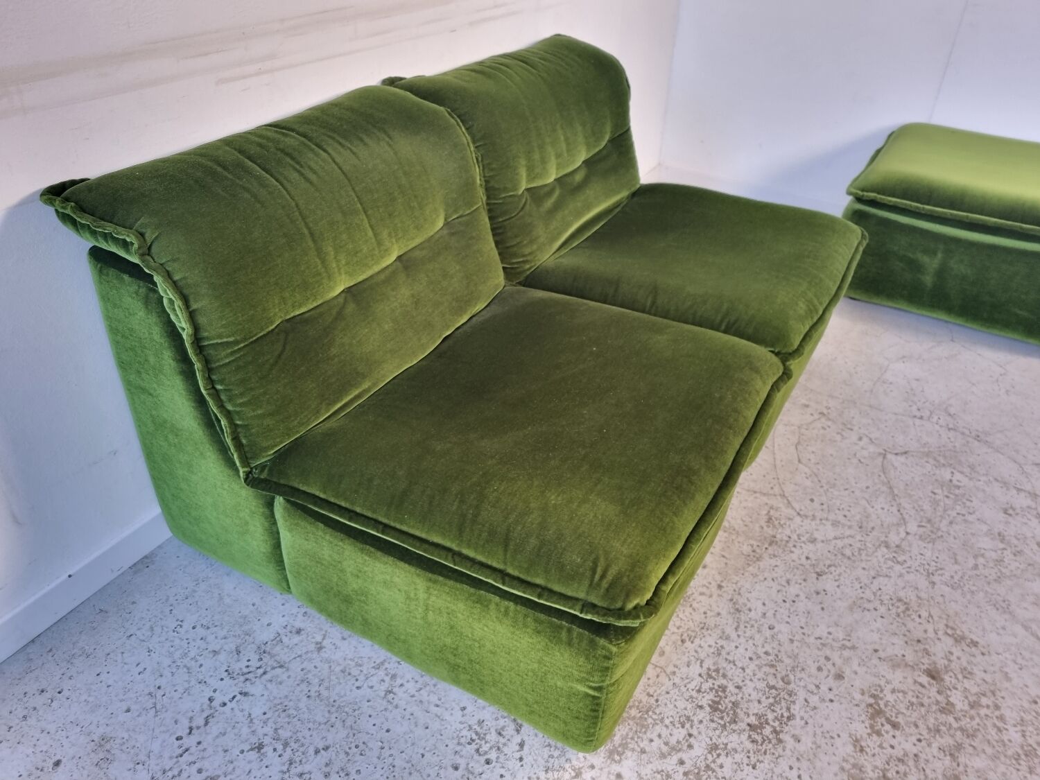 Pair of modular armchairs with ottoman, 70s