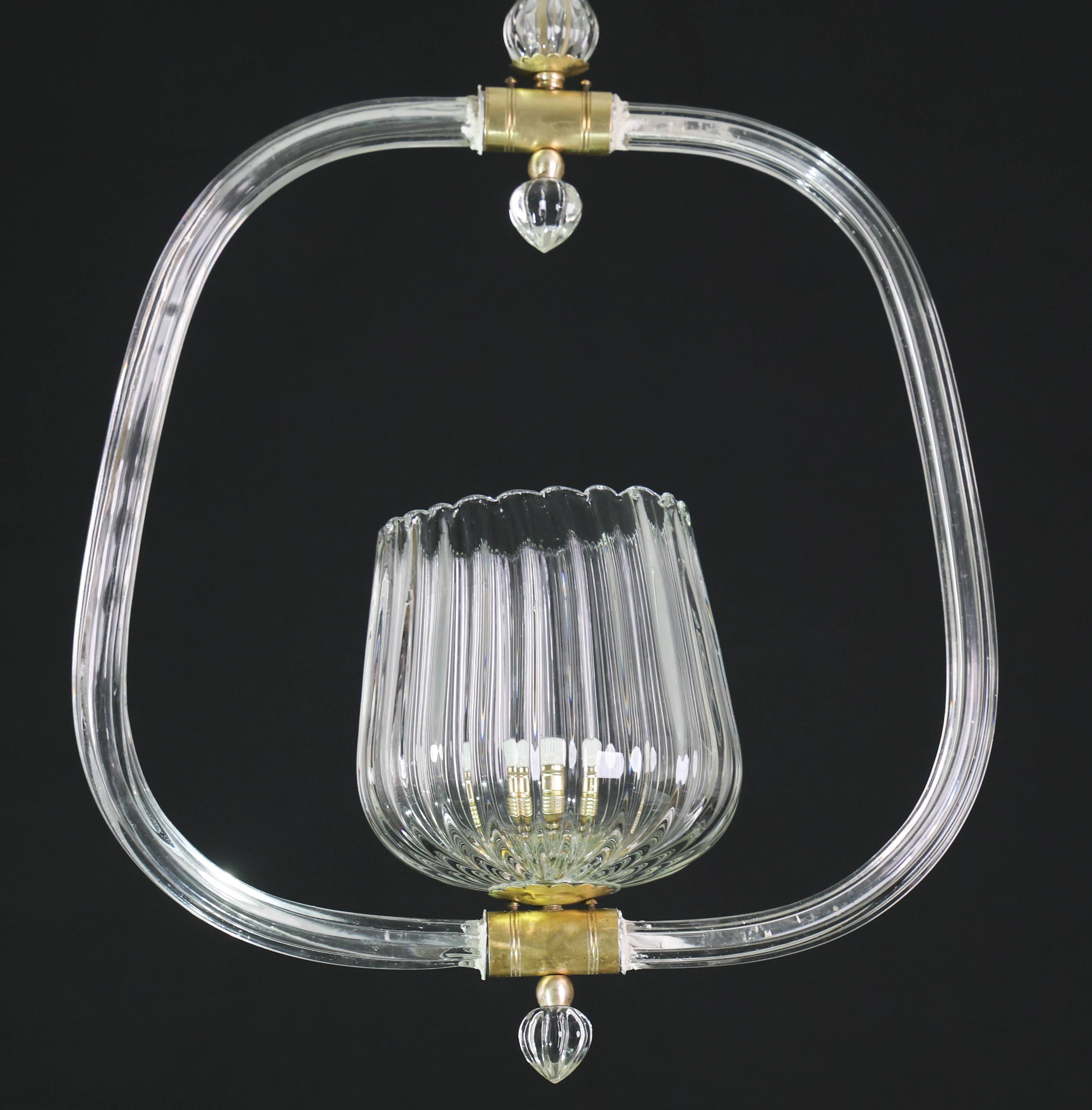 Charming Murano Glass Art Deco Pendant Chandelier by Ercole Barovier, 1940s