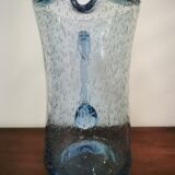 Pichet carafe vintage en verre bullé bleu Biot non signé