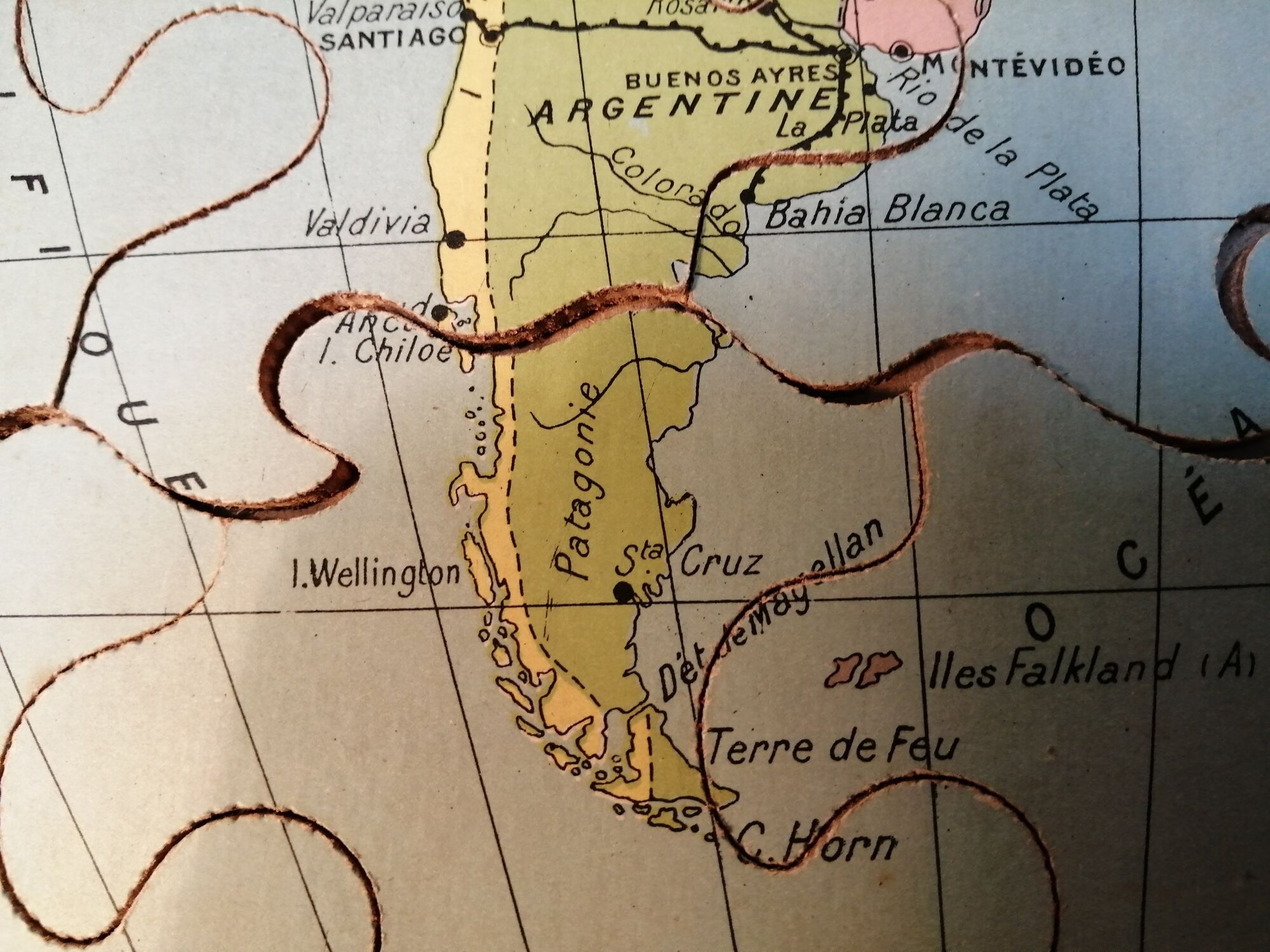 Geographical puzzle map South America - Monrocq Paris - Vintage