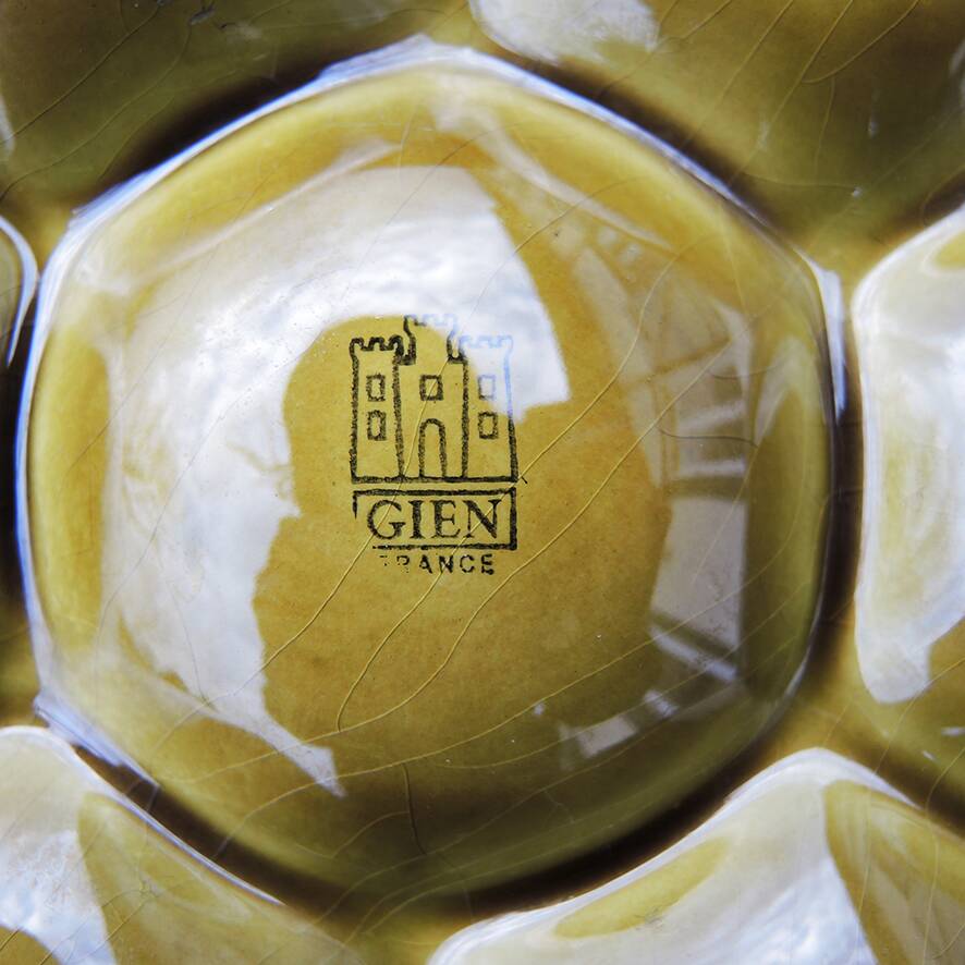 6 Old Oyster Plates in Green Ceramic from Gien