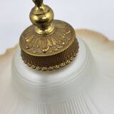 Arum table lamp with metal base and white pink glass lampshade 1970 Vintage