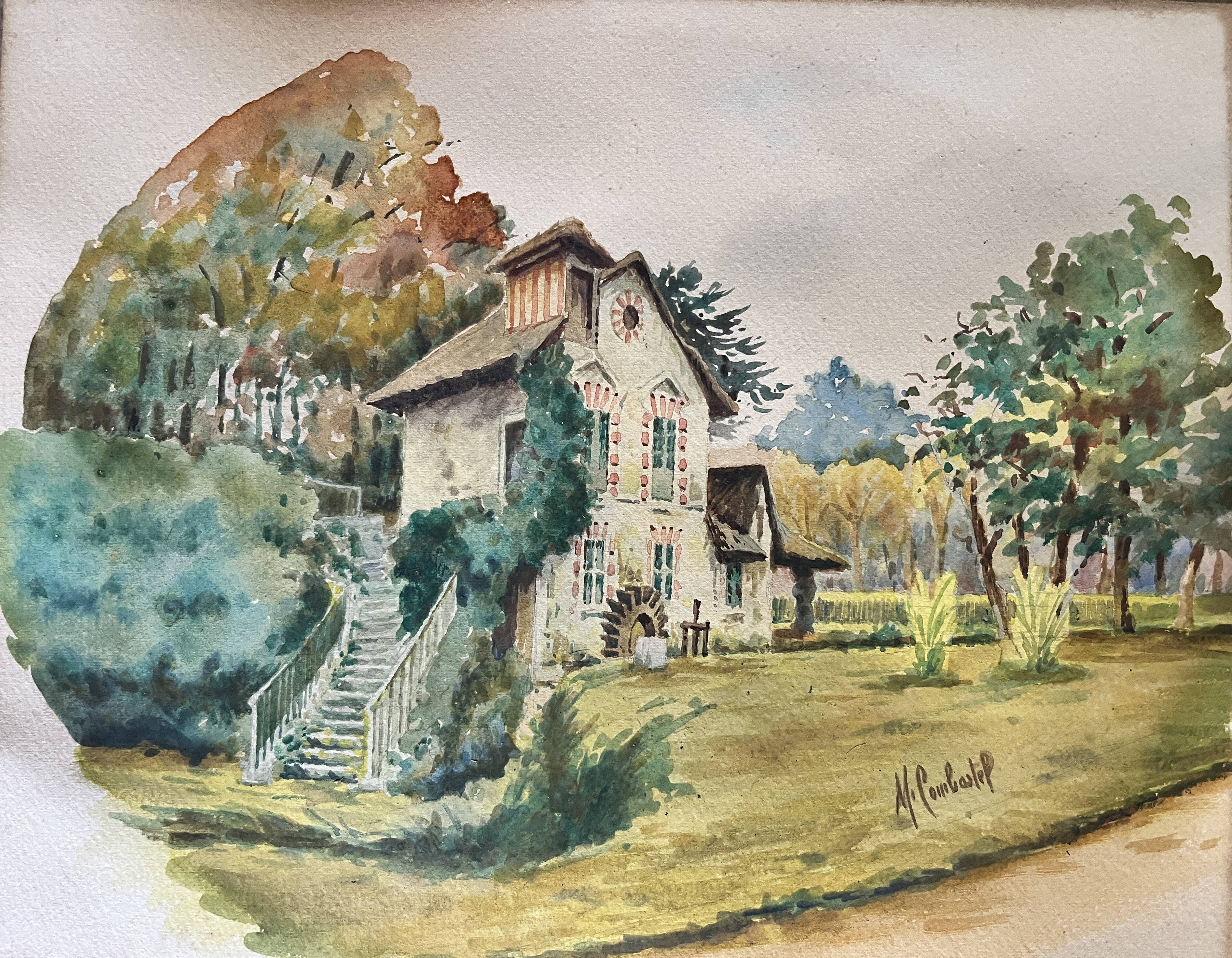 Combastel (Magdeleine), watercolor of a house with a mill, late 19th century