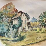 Combastel (Magdeleine), watercolor of a house with a mill, late 19th century
