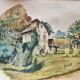 Combastel (Magdeleine), watercolor of a house with a mill, late 19th century