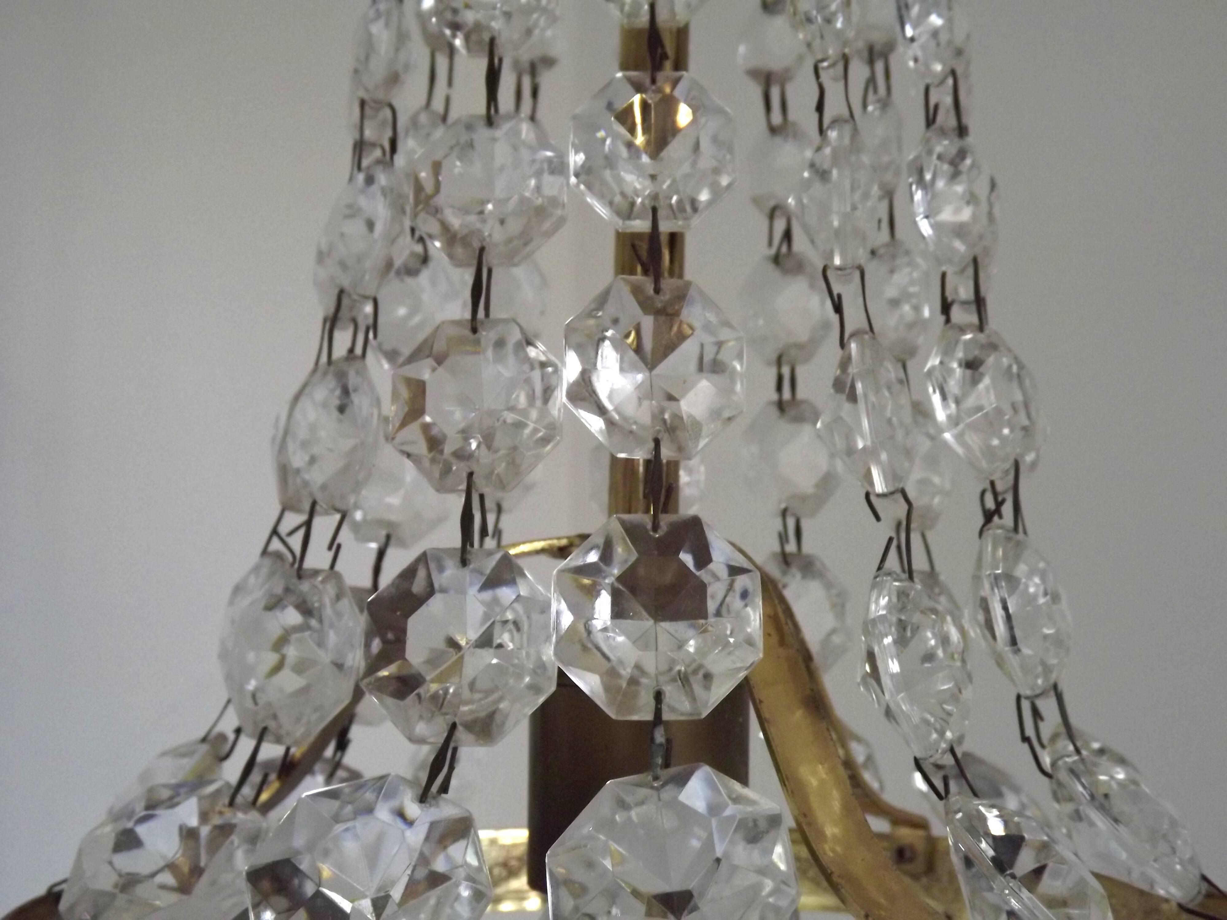French Empire Style Bronze Single Montgolfier Crystal Basket Chandelier