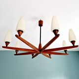 Large Scandinavian teak chandelier, Uno & Östen Kristiansson, 1960