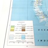 Vintage map Indochina Asia Thailand 43x43cm from 1950