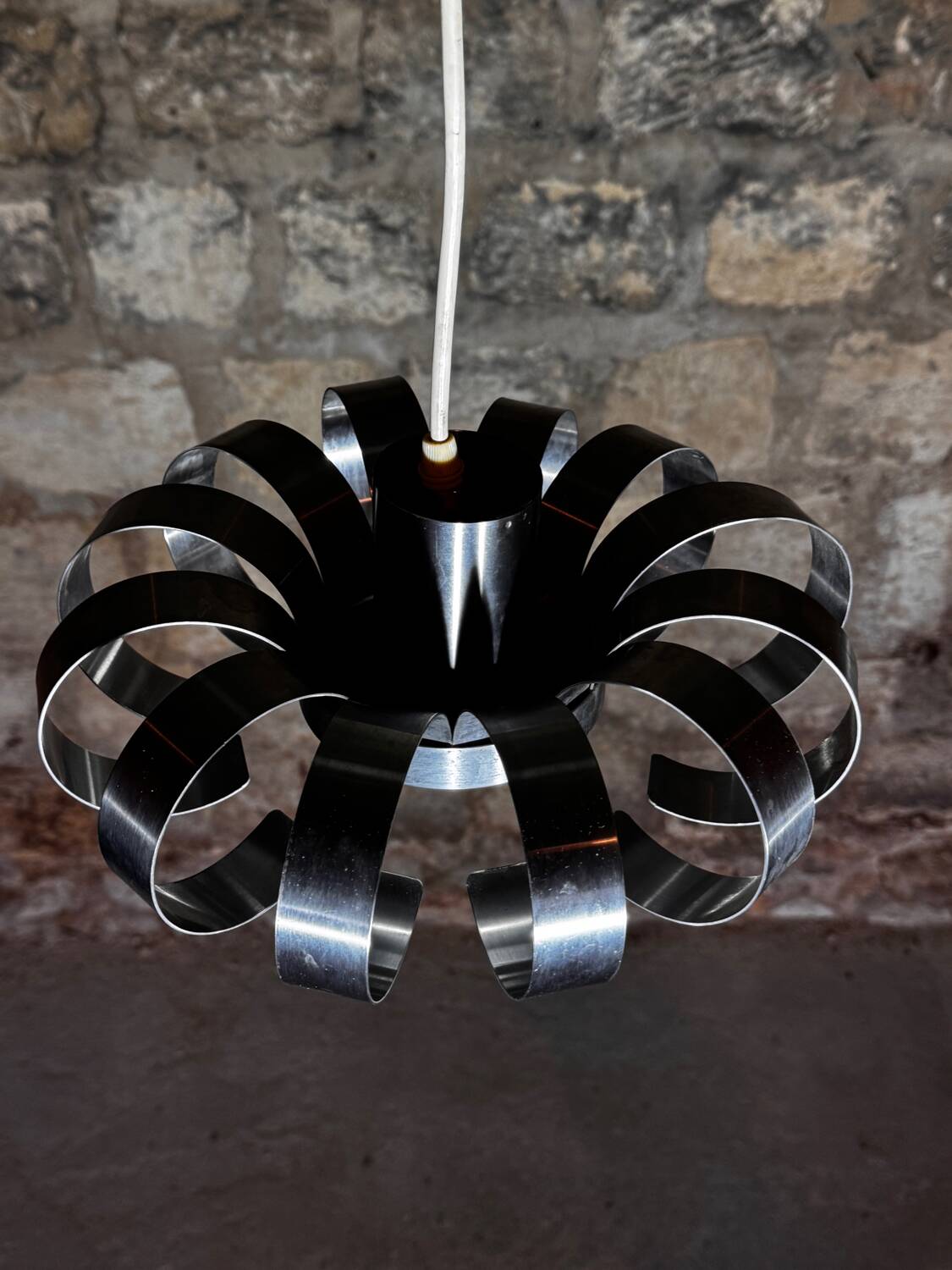 Brushed aluminum pendant light from the 1970s