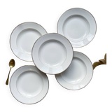 5 deep plates in white and gold Limoges porcelain
