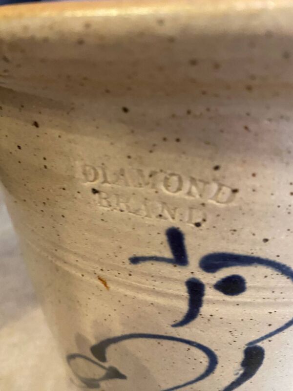 Cache pot en gres vernisse decor oiseau bleu au colbalt avec petites oreilles