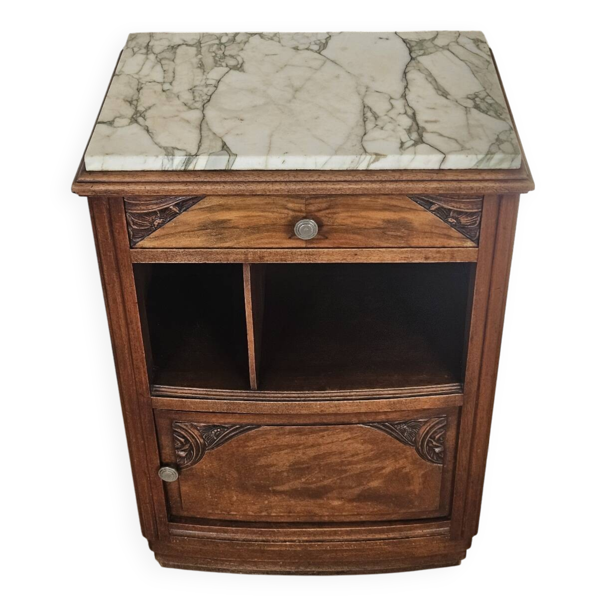 Art Deco bedside table in walnut and marble