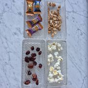 Set of 4 small bevelled and striped vintage glass trays / catchalls.