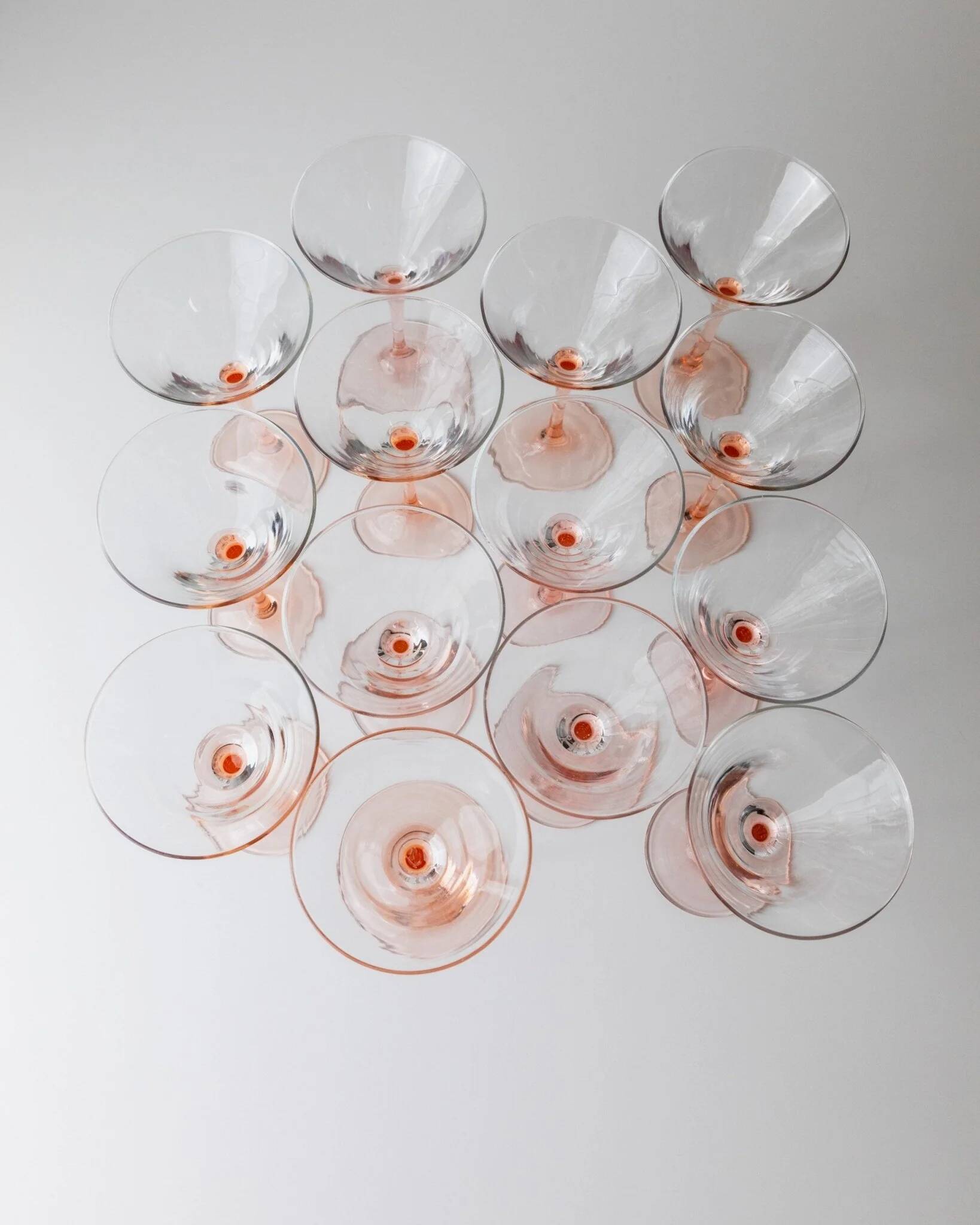 14-piece Pink Verre-et-Cristal Luminarc Martini Glass Set, 1980s Memphis Style Glassware, France Gift Idea