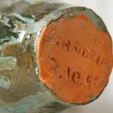 Small clay ceramic vase with glazes signed Sandrine, 2007
