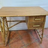 Vintage rattan desk with his chair