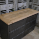 Military furniture metal console with wooden top and 6 drawers