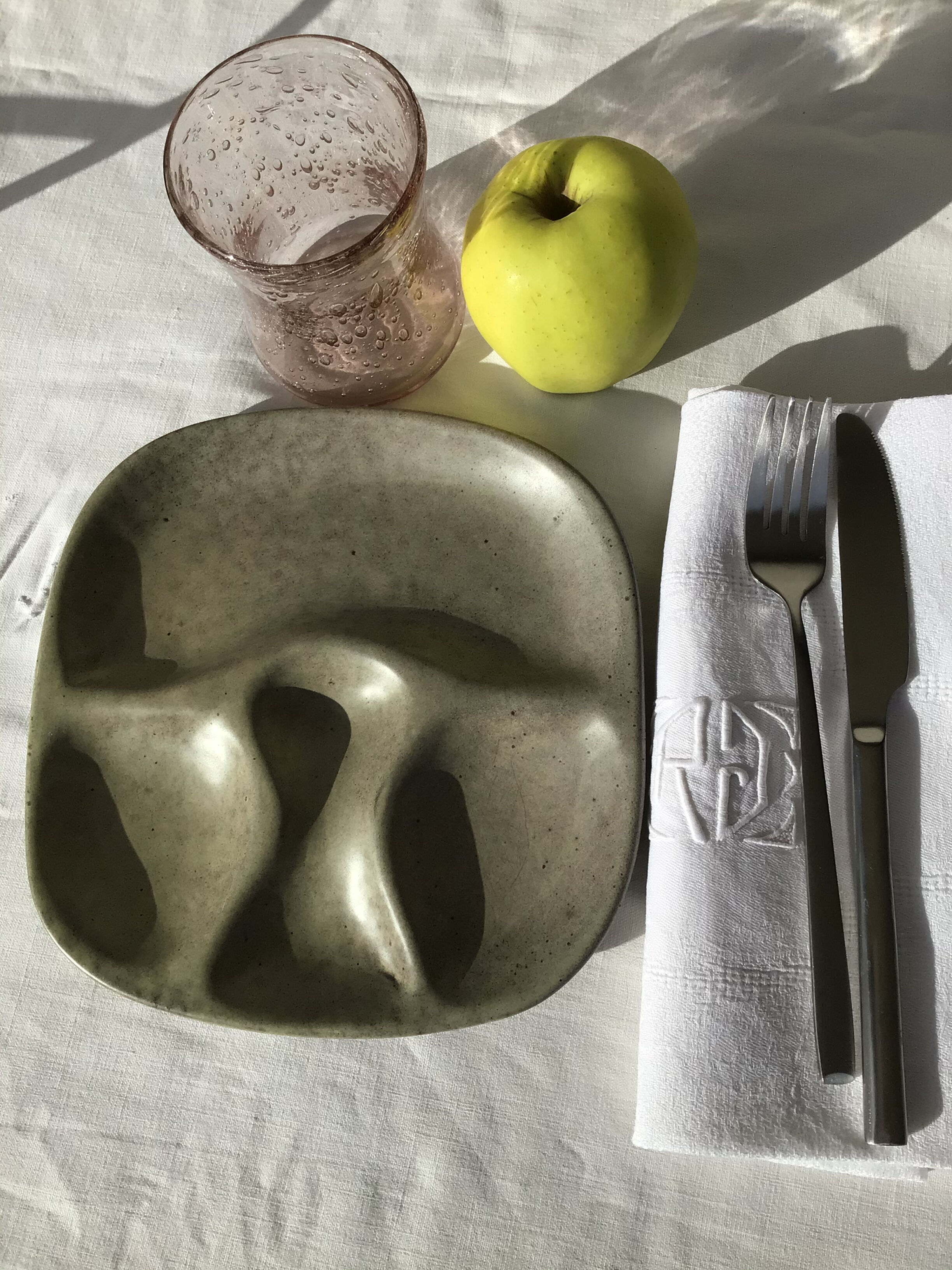 6 green beige compartmentalized plates