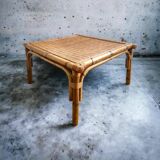 VINTAGE BAMBOO SQUARE COFFEE TABLE / COFFEE TABLE WITH RATTAN