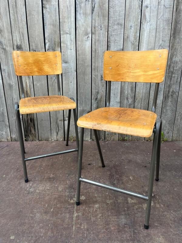 Industrial high stool Toupie in wood and metal, 1960s