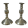 Pair of brass candlesticks in gold metal, ethnic tribal decoration, bohemian artisanal production