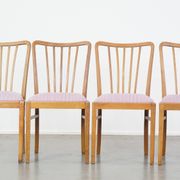 Set of 4 vintage Danish design dining chairs from the 1970s with light purple fabric seats