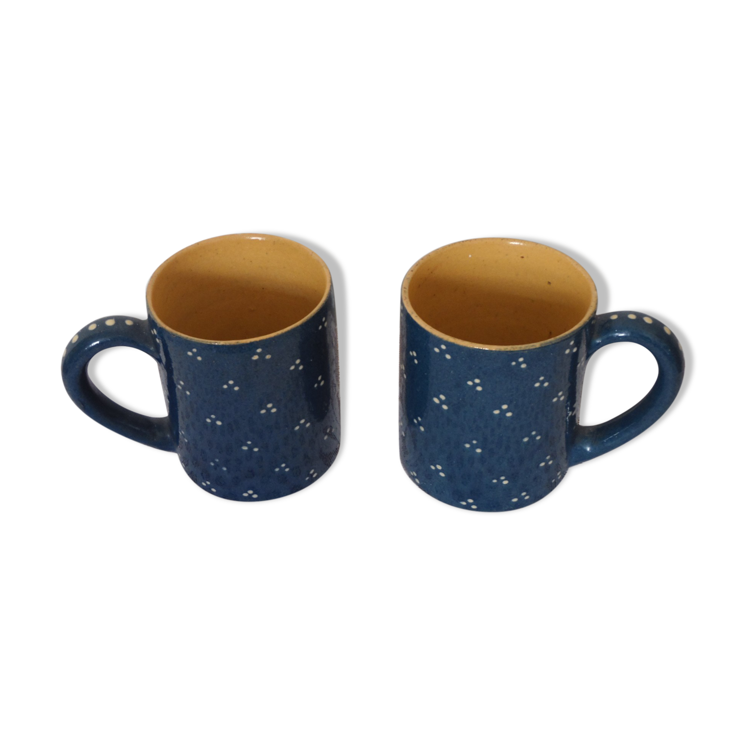 Duo of large mugs gres blue pea white