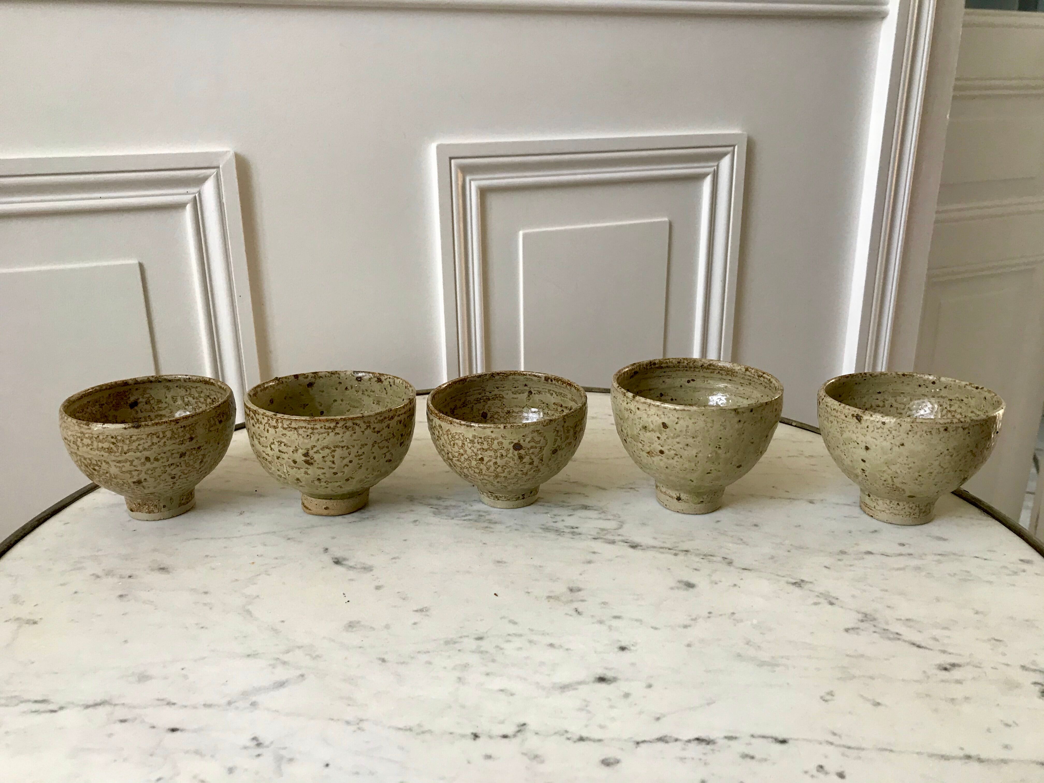 lot de 5 petits bols en céramique / grès émaillé / poterie artisanale années 70
