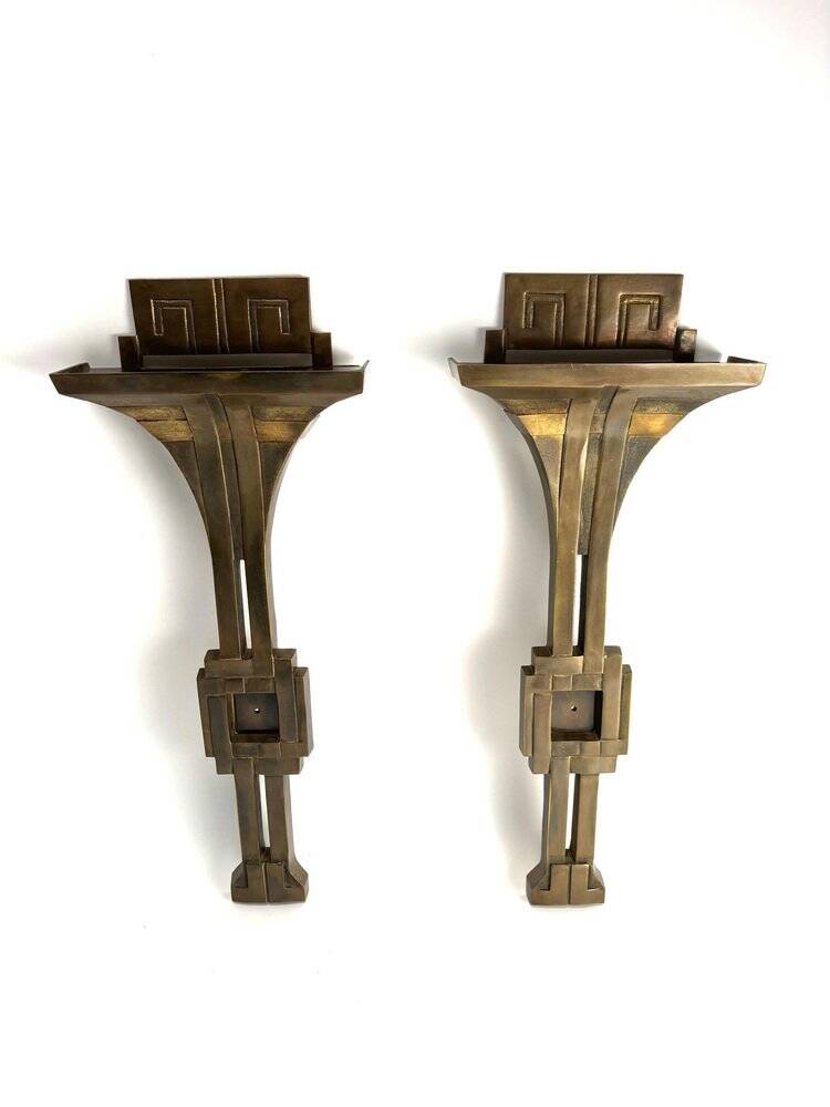 Italian Deco Style Wall Lamps in Bronze attributed to Banci, 1970s, Set of 2