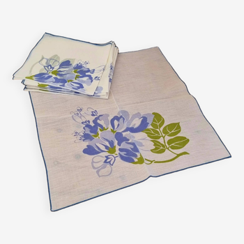 Lot de 8 serviettes de table à fleurs bleues vintage