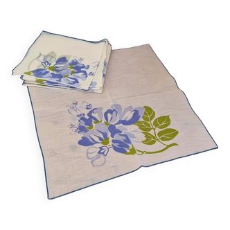 Lot de 8 serviettes de table à fleurs bleues vintage