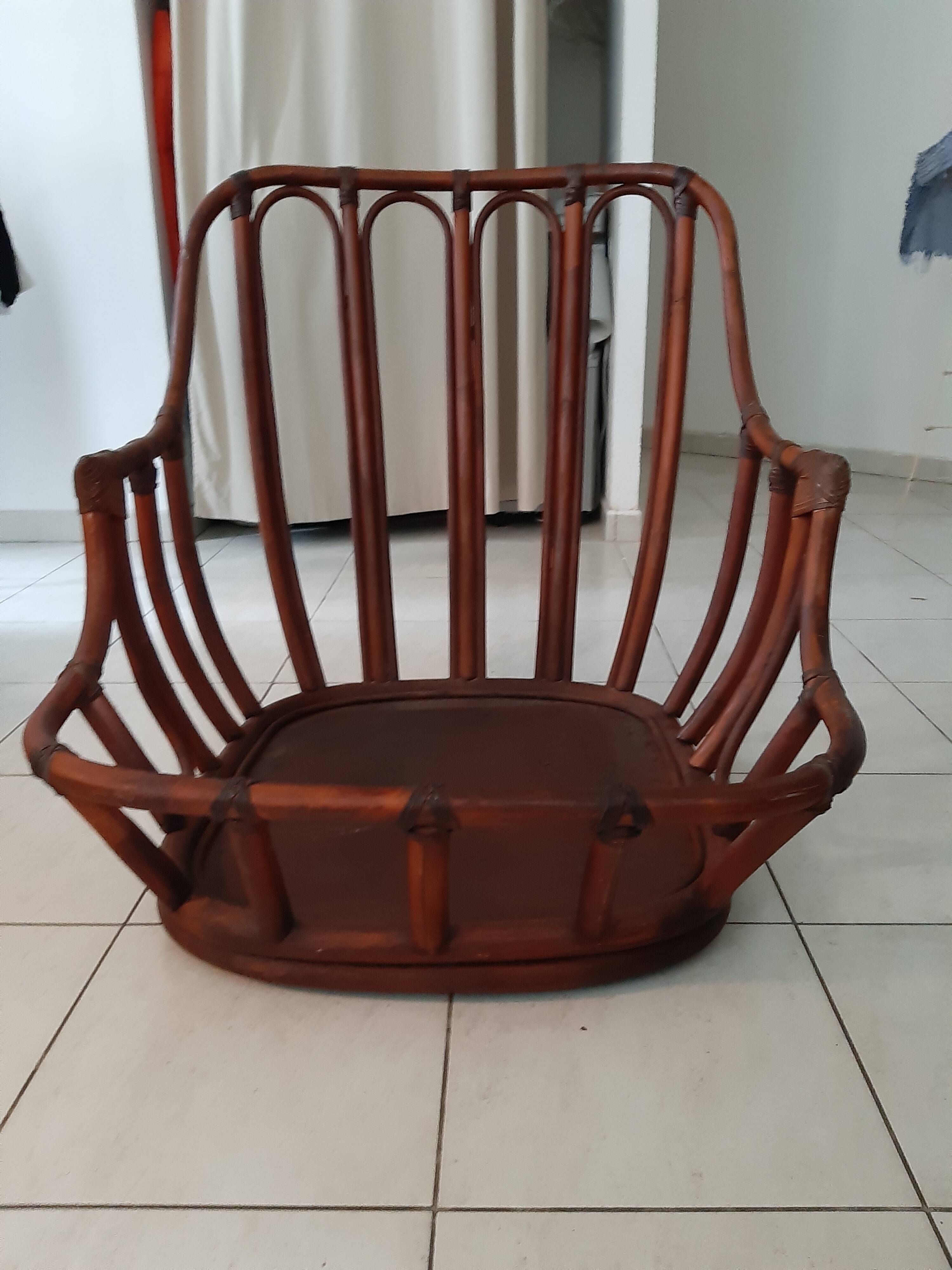 Rattan armchair from the 60s by Maugrion, Basset model