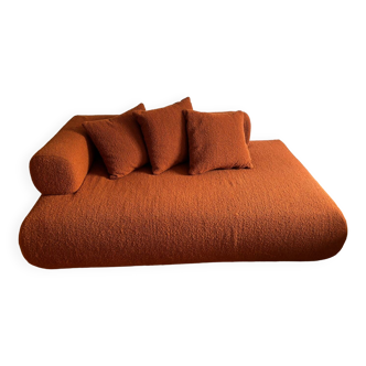 Orange Boucle Fabric Sofa