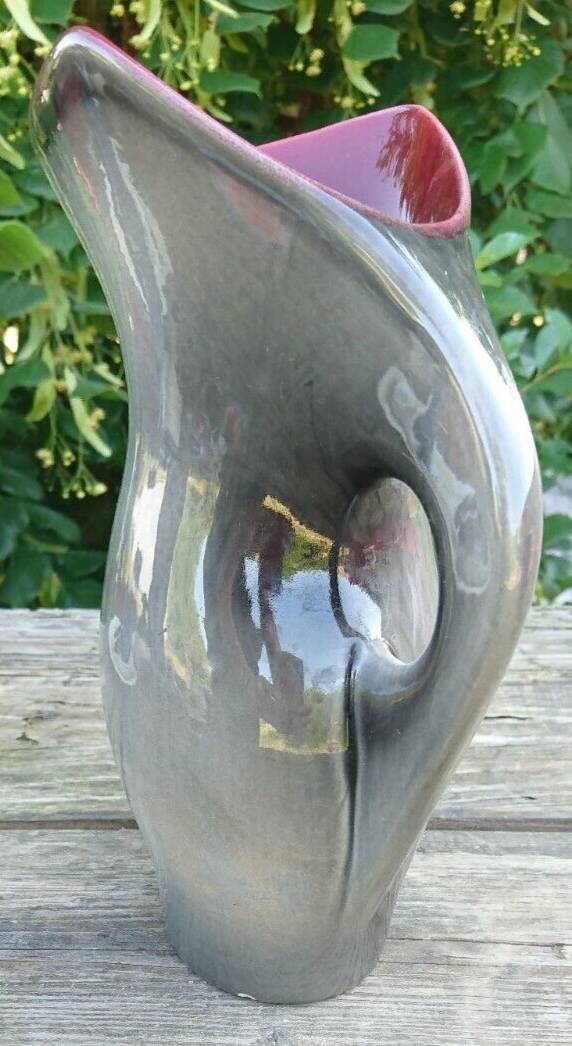 Pichet vase in earthenware of Blois Glazed Color Gray and Bordeaux
