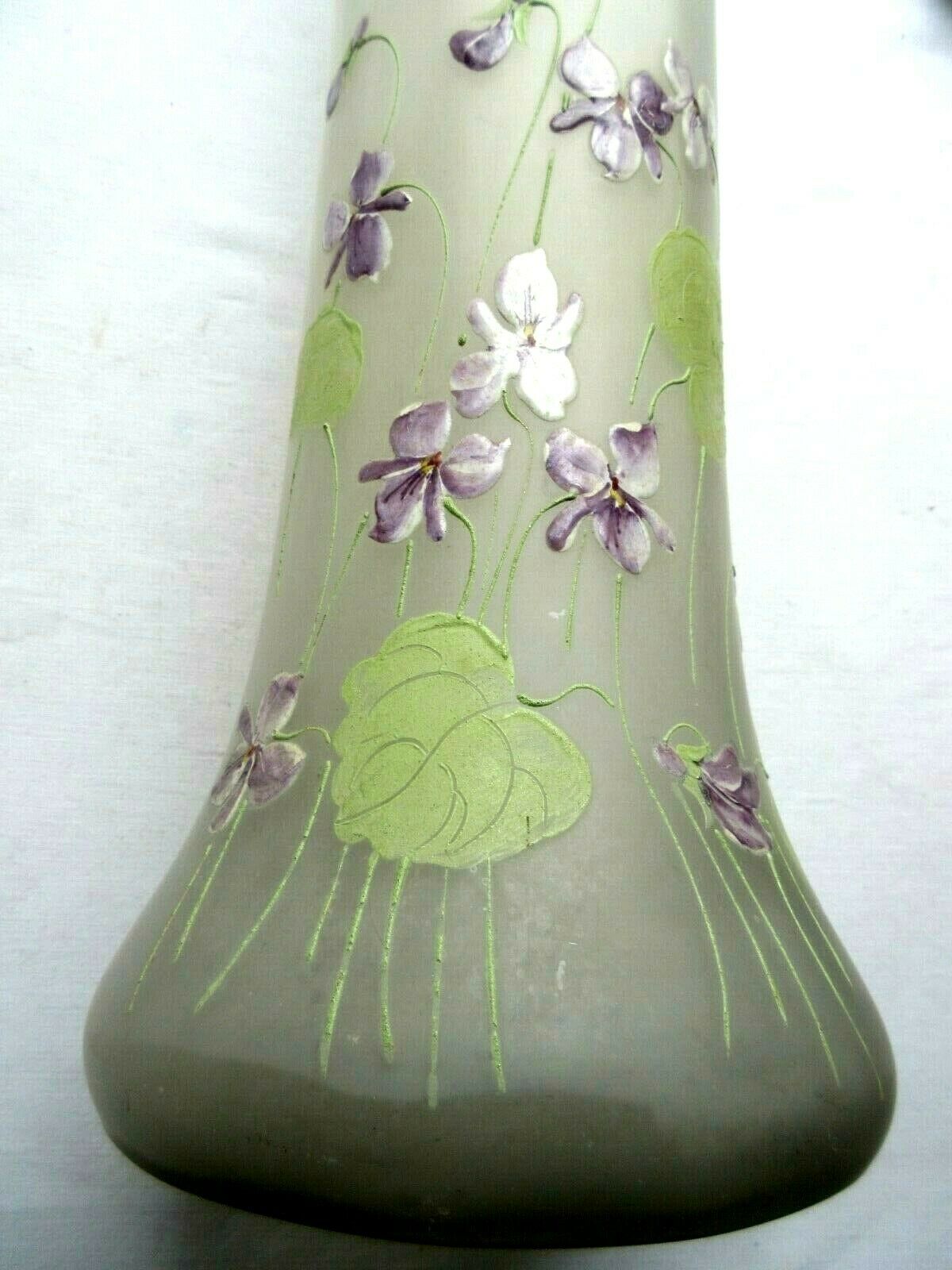 Large vase art nouveau opaque glass emaille legras: violet seedlings