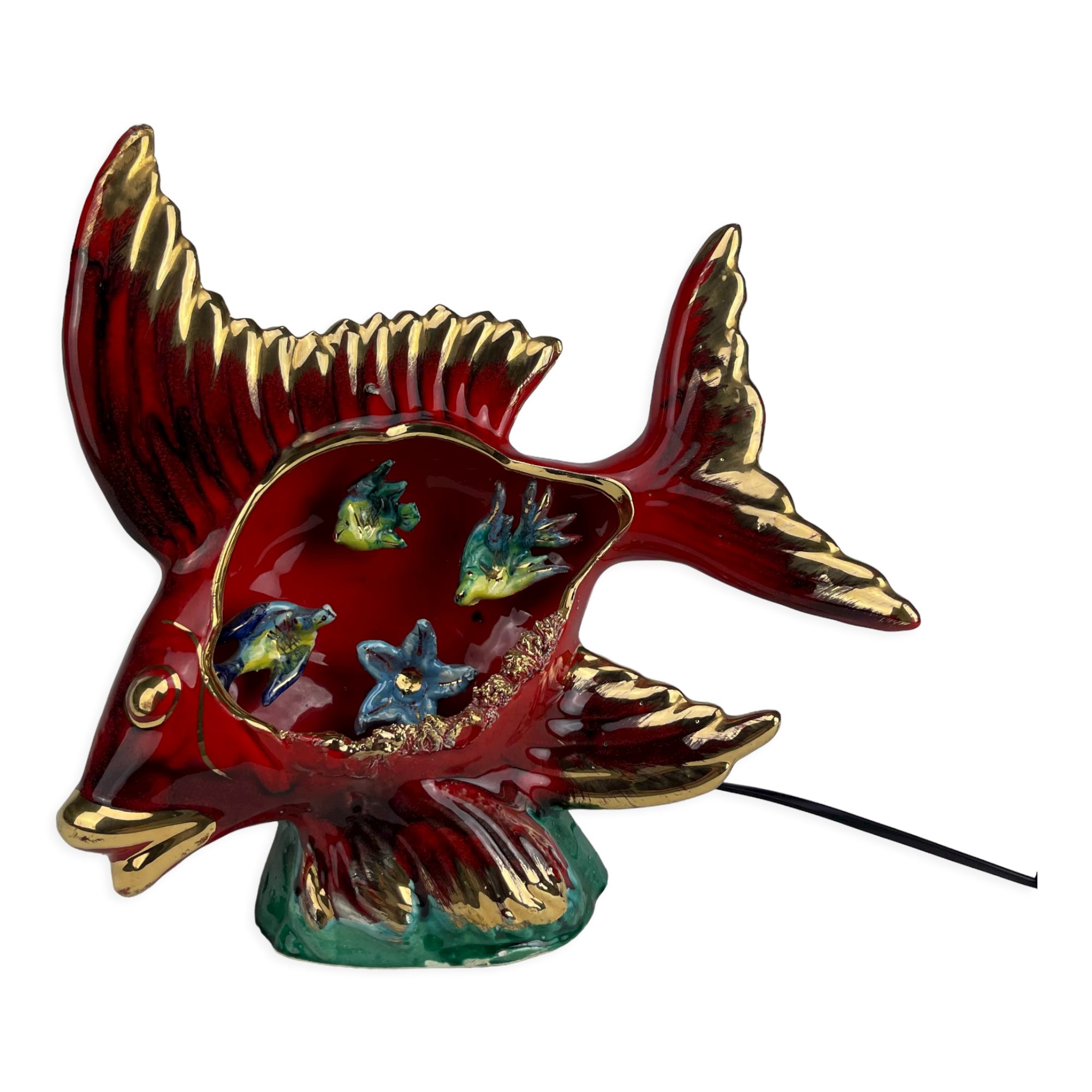 Lampe poisson barbotine Vallauris XXL