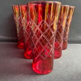 6 red glasses cut in orangeade – mid-twentieth