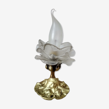Art nouveau lamp in gilded bronze with glass tulip