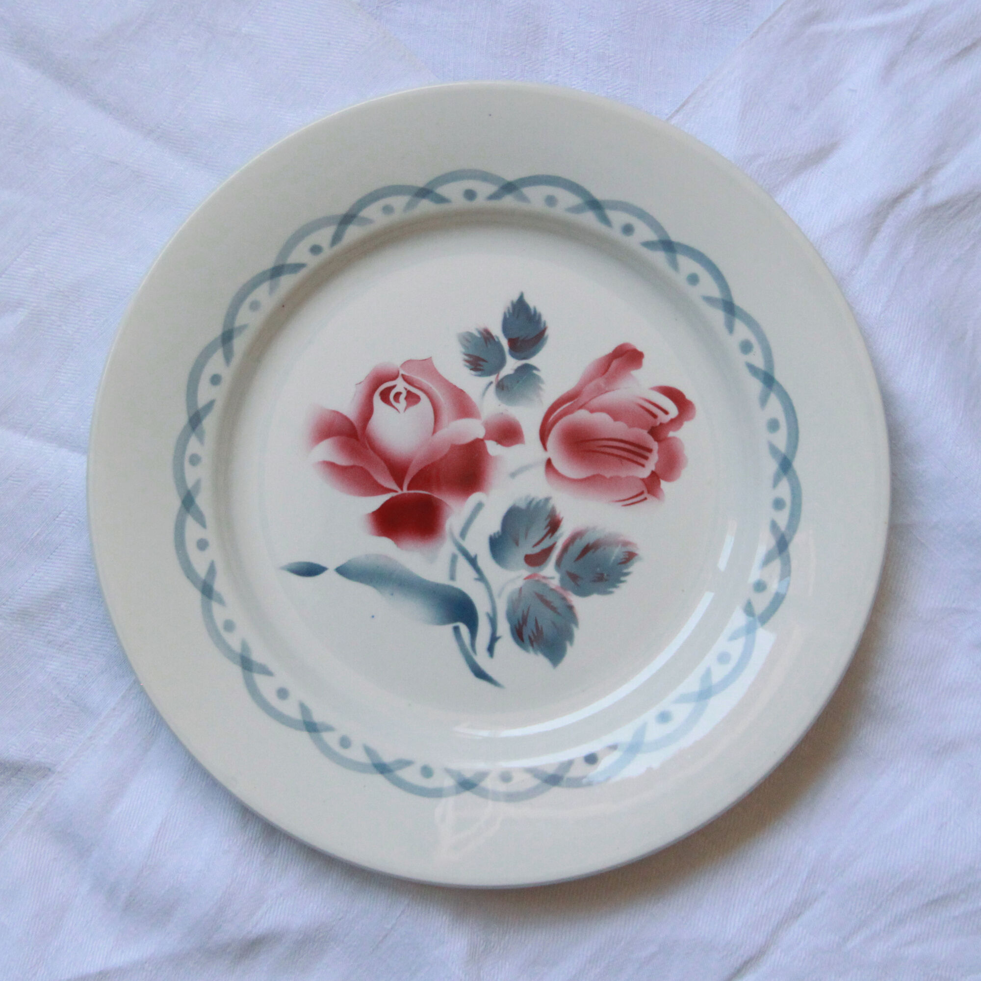 Set of 6 flat plates flowered old French earthenware Digoin Sarreguemines model Cannes