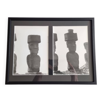 Vintage framed silver prints, Moais of Easter Island, ethnological mission from 1970