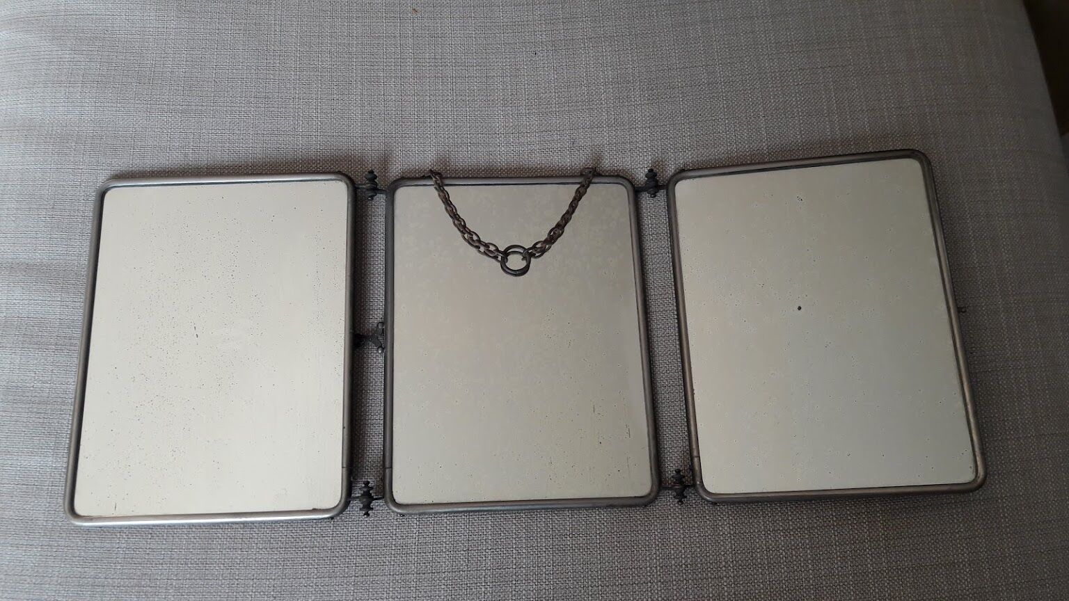 Barber triptych with towers brass mirror 58x24cm