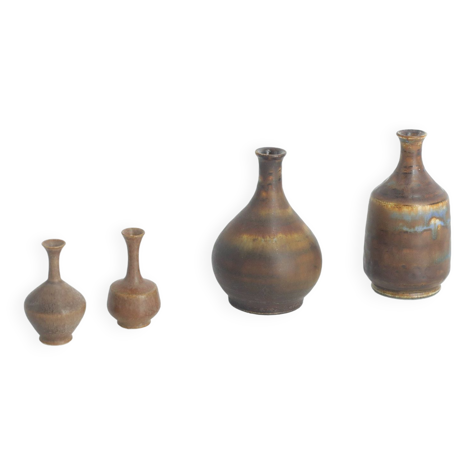 Small Mid-Century Scandinavian Modern Collectible Brown Stoneware Vase by Gunnar Borg, Set of 4