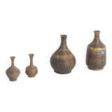 Small Mid-Century Scandinavian Modern Collectible Brown Stoneware Vase by Gunnar Borg, Set of 4