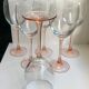 Set of 6 large pink-stemmed wine glasses Made in France 1970s